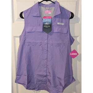Habit Fishing Shirt Ladies Small Purple Pike’s Pier Sleeveless Vented Snap Front